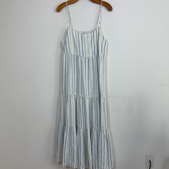 Madewell Cami Tier Midi Linen Dress in Stripe Euro Summer Capsule Women’s 14 - Picture 2 of 9
